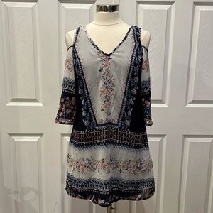 GO COCO Floral Boho Cold Shoulder Mini Dress